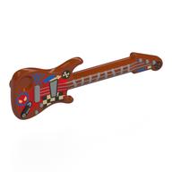 Visuel indicatif Rebrickable de Guitare instrument de musique électrique avec des cordes d'argent, frettes, carrés noir / blanc, visage, os croisés, face d'araignée, points bleus, motif imprimé tableau rouge (Musical Instrument Guitar Electric with Silver Strings, Frets, Black/White Squares, Face, Crossed Bones, Spider Face, Blue Dots, Red Board Print)