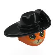 Tête de minifigurine spéciale, chat avec chapeau noir, grands yeux, nez beige, moustaches noires motif imprimé (puss in boots) (Minifig Head Special, Cat with Black Hat, Large Eyes, Tan Nose, Black Whiskers Print (Puss in Boots))