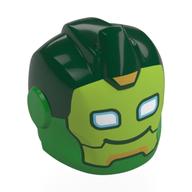 Casque avec plaques d'armure, protecteurs d'oreille, crête supérieure avec masque à la vert citron, yeux blancs, motif imprimé haut vert foncé (coque en fer) (Helmet with Armor Plates, Ear Protectors, Top Ridge with Lime Mask, White Eyes, Dark Green Top Print (Iron Hulk))