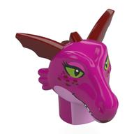 Tête spéciale, dragon avec oreilles rouge foncé, motif pointes, rose vif cou, vert olive yeux motif imprimé (Head Special, Dragon with Dark Red Ears, Spikes Pattern, Bright Pink Neck, Olive Green Eyes Print)