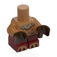 Visuel indicatif Rebrickable de Petit corps de figurine, jambes rouge foncé, motif imprimé de fourrure beige foncée, mains marron foncé (Small Figure Body, Dark Red Legs, Dark Tan Fur Print, Dark Brown Hands)