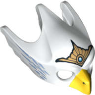 Masque Oiseau (aigle) avec bec jaune, coiffe dorée et motif imprimé plumes bleues (Mask Bird (Eagle) with Yellow Beak, Gold Headdress and Blue Feathers Print)