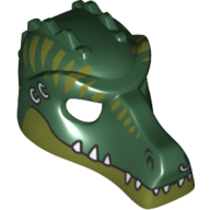 Masque Crocodile avec Dents, Boucles d'oreilles et Rayures Vert Olive (Mask Crocodile with Teeth, Earrings and Olive Green Stripes Print)