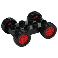 Duplo Car Base 2 x 4 avec essieux fixes - 27,5 pneus noirs et roues rouges (Duplo Car Base 2 x 4 with Fixed Axles - 27.5 Black Tires & Red Wheels)