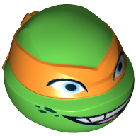 Visuel indicatif Rebrickable de Tête de minifigurine spéciale, tortue ninja avec masque orange et sourire motif imprimé (michelangelo) (Minifig Head Special, Ninja Turtle with Orange Mask and Smile Print (Michelangelo))
