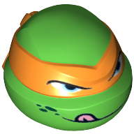 Tête de minifigurine spéciale, tortue ninja avec masque orange et motif imprimé à la langue (michelangelo) (Minifig Head Special, Ninja Turtle with Orange Mask and Tongue Out Print (Michelangelo))