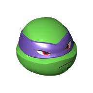 Visuel indicatif Rebrickable de Tête de minifigurine Spécial, Tortue Ninja avec masque violet foncé et motif imprimé froncé (Donatello) (Minifig Head Special, Ninja Turtle with Dark Purple Mask and Frown Print (Donatello))