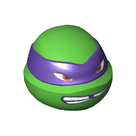 Tête de minifigurine Spécial, Tortue Ninja avec Masque Violet Foncé et regard menaçant de Dents Manquant (Donatello) (Minifig Head Special, Ninja Turtle with Dark Purple Mask and Missing Tooth Scowl Print (Donatello))