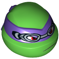 Visuel indicatif Rebrickable de Tête de minifigurine Spécial, Tortue Ninja avec masque violet foncé et lunettes motif imprimé (Donatello) (Minifig Head Special, Ninja Turtle with Dark Purple Mask and Goggles Print (Donatello))
