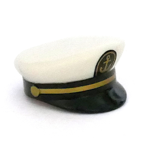 Chapeau, casquette de capitaine avec visière noire, ancre et motif imprimé de tresse d'or (Hat, Captain's Cap with Black Visor, Anchor and Gold Braid Print)