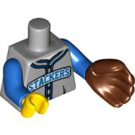 Visuel indicatif Rebrickable de Torse, Maillot de baseball avec bordure bleue et logo 'Stackers' motif imprimé, bras bleus, main jaune droite, gant de baseball gauche (Torso, Baseball Jersey with Blue Trim and 'Stackers' Logo Print, Blue Arms, Yellow Hand Right, Baseball Glove Left)