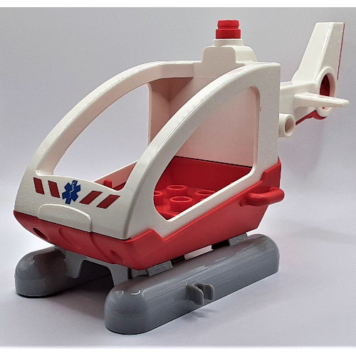 Visuel indicatif Rebrickable de Duplo Corps d'hélicoptère avec cabine (skids non amovibles) avec base rouge et motif imprimé EMT Star of Life (Duplo Helicopter Body with Cabin (Skids not Removable) with Red Base and EMT Star of Life Print)