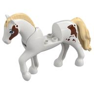 Visuel indicatif Rebrickable de Animal, cheval avec jambe surélevée, tête mobile, crinière et queue beige, motif imprimé taches brun rougeâtre (Animal, Horse with Raised Leg, Moveable Head, Tan Roached Mane and Tail, Reddish Brown Spots Print)