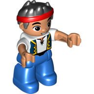 Visuel indicatif Rebrickable de Figurine Duplo avec cheveux à pointes et bandeau rouge, jambes bleues avec motif imprimé gilet bleu foncé (Jake) (Duplo Figure with Spiked Hair and Red Headband, Blue Legs with Dark Blue Vest Print (Jake))
