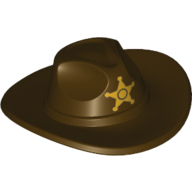Chapeau bord très grand, style outback [fedora] avec motif imprimé étoile shérif or (Hat Very Wide Brim, Outback Style [Fedora] with Gold Sheriff Star Print)
