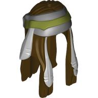 Cheveux longs avec plumes et motif imprimé bandana gris bleuté clair / vert olive (Hair Long with Feathers and Light Bluish Gray / Olive Green Bandana Print)