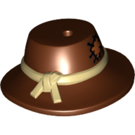 Chapeau grand bordée avec bande de beige noué et patch imprimé (Hat Wide Brimmed with Knotted Tan Band and Patch Print)