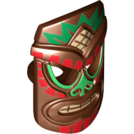 Minifigurine cravate masque islander tiki avec motif imprimé tribal rouge, vert et beige (Minifig Neckwear Mask Islander Tiki with Red, Green and Tan Tribal Print)