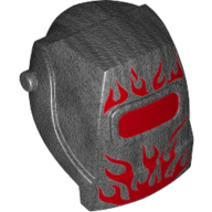 Soudure de casque avec visière rouge, motif imprimé flammes rouges (Helmet Welding with Red Visor, Red Flames Print)