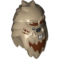 Tête de minifigurine spéciale, yéti avec cheveux hirsutes et fourrure brun rougeâtre et dents de castor motif imprimé (Minifig Head Special, Yeti with Shaggy Hair and Reddish Brown Fur and Beaver Teeth Print)