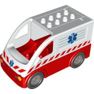 Visuel indicatif Rebrickable de Duplo van type 2 avec base rouge et emt étoile de vie motif imprimé (ambulance) (Duplo Van Type 2 with Red Base and EMT Star of Life Print (Ambulance))