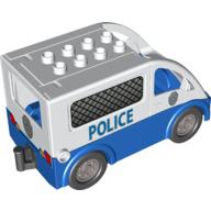 Visuel indicatif Rebrickable de Duplo Van Type 2 avec base bleue, avec porte arrière et motif imprimé 'POLICE' [assemblage complet] (Duplo Van Type 2 with Blue Base, with Rear Door, and 'POLICE' Print [Complete Assembly])