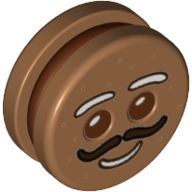 Tête de minifigurine Spécial, pain d'épice Homme avec brun foncé moustache, brun rougeâtre Remplissage imprimé (Minifig Head Special, Gingerbread Man with Dark Brown Mustache, Reddish Brown Filling Print)