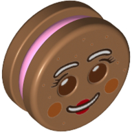 Tête de minifigurine Spécial, Homme en pain d'épice avec des cils, lèvres rouges, Rose (Minifig Head Special, Gingerbread Man with Eyelashes, Red Lips, Pink Filling Print)