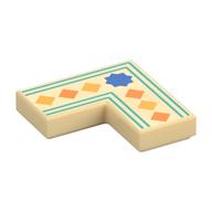 Visuel indicatif Rebrickable de Tuile 2 x 2 coins avec étoile bleue, carrés orange/orange clair clair, motif imprimé ligne turquoise foncée (Tile 2 x 2 Corner with Blue Star, Orange/Bright Light Orange Squares, Dark Turquoise Line Print)