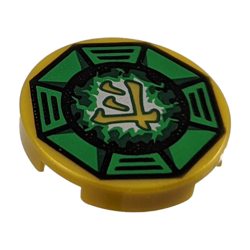 Visuel indicatif Rebrickable de Tuile ronde 2 x 2 avec le symbole de foudre Airjitzu en motif imprimé octogone vert (Tile Round 2 x 2 with Airjitzu Lightning Symbol in Green Octagon Print)