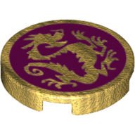 Visuel indicatif Rebrickable de Tuile ronde 2 x 2 avec dragon d'or nacré sur fond magenta motif imprimé (Tile Round 2 x 2 with Pearl Gold Dragon on Magenta Background Print)