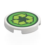 Visuel indicatif Rebrickable de Tuile ronde 2 x 2 avec enseigne de recyclage de vert citron sur motif imprimé champ vert clair (Tile Round 2 x 2 with Lime Recycling Sign on Bright Light Green Field Print)