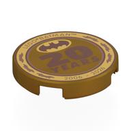 Visuel indicatif Rebrickable de Tuile ronde 2 x 2 avec motif imprimé 'LEGO BATMAN', '20 YEARS', '2006-2026' et symbole Batman (Tile Round 2 x 2 with 'LEGO BATMAN', '20 YEARS', '2006-2026' and Batman Symbol Print)