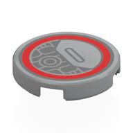 Visuel indicatif Rebrickable de Tuile ronde 2 x 2 avec cercle rouge, motif imprimé grébling vaisseau spatial (Tile Round 2 x 2 with Red Circle, Spaceship Greebling Print)