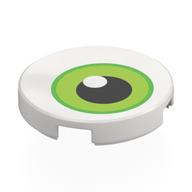 Visuel indicatif Rebrickable de Tuile ronde 2 x 2 avec œil, vert clair/iris de vert citron, motif imprimé pupille noir/blanc (Tile Round 2 x 2 with Eye, Bright Green/Lime Iris, Black/White Pupil Print)