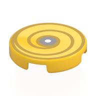 Visuel indicatif Rebrickable de Tuile ronde 2 x 2 avec tourbillon d'or, motif imprimé cercle argent/blanc (Tile Round 2 x 2 with Gold Swirl, Silver/White Circle Center Print)