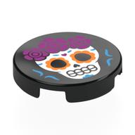 Visuel indicatif Rebrickable de Tuile ronde 2 x 2 avec Calavera (crâne) avec motif imprimé Fleurs Magenta (Tile Round 2 x 2 with Calavera (Skull) with Magenta Flowers Print)