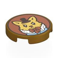 Visuel indicatif Rebrickable de Tuile ronde 2 x 2 avec chat jaune ocre, chapeau noir, col blanc, robe bleu clair vif sur Nougat (Tile Round 2 x 2 with Ochre Yellow Cat, Black Hat, White Collar, Bright Light Blue Dress on Nougat Background Print)