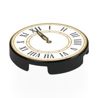 Visuel indicatif Rebrickable de Tuile ronde 2 x 2 avec cadran blanc, chiffres romains noirs, cadrans dorés, décorations motif imprimé (Tile Round 2 x 2 with White Clockface, Black Roman Numerals, Gold Dials, Decorations Print)
