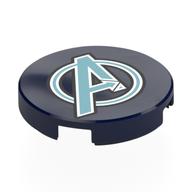 Visuel indicatif Rebrickable de Tuile ronde 2 x 2 avec motif imprimé Avengers bleu sable/blanc (Tile Round 2 x 2 with Sand Blue/White Avengers Logo Print)