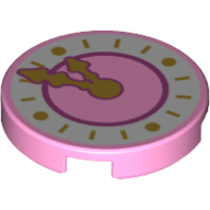Visuel indicatif Rebrickable de Tuile ronde 2 x 2 avec cadran blanc et motif imprimé Mains d'or (Tile Round 2 x 2 with White Clockface and Gold Hands Print)