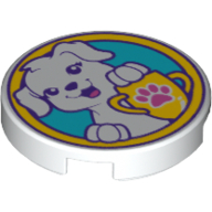 Visuel indicatif Rebrickable de Tuile ronde 2 x 2 avec motif imprimé chien blanc (Tile Round 2 x 2 with White Dog Print)