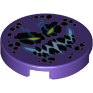 Visuel indicatif Rebrickable de Tuile ronde 2 x 2 avec des dents et des taches de roche noire, yeux jaunes rétrécis, bleu sourire mal électrisé (bouldron) imprimé (Tile Round 2 x 2 with Black Rock Teeth and Spots, Narrowed Yellow Eyes, Blue Electrified Evil Smile (Bouldron) Print)