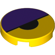 Visuel indicatif Rebrickable de Tuile ronde 2 x 2 avec grand demi-cercle violet foncé et petit demi-cercle noir motif imprimé (Octi œil) (Tile Round 2 x 2 with Dark Purple Large Semicircle and Black Small Semicircle Print (Octi Eye))