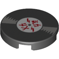 Visuel indicatif Rebrickable de Tuile ronde 2 x 2 avec disque vinyle et motif imprimé caractères rouges (Tile Round 2 x 2 with Vinyl Record and Red Characters Print)