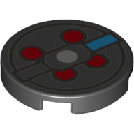 Visuel indicatif Rebrickable de Tuile ronde 2 x 2 avec lignes argentées, cercles rouges, motif imprimé carré bleu (Tile Round 2 x 2 with Silver Lines, Red Circles, Blue Square Print)