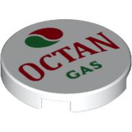 Visuel indicatif Rebrickable de Tuile ronde 2 x 2 avec motif imprimé 'OCTAN GAS' (Tile Round 2 x 2 with 'OCTAN GAS' Print)