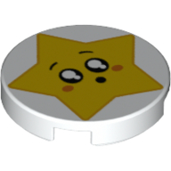 Visuel indicatif Rebrickable de Tuile ronde 2 x 2 avec l'étoile jaune avec le motif imprimé de visage surpris (Tile Round 2 x 2 with Yellow Star with Surprised Face Print)