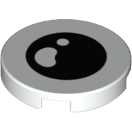 Visuel indicatif Rebrickable de Tuile ronde 2 x 2 avec pupille noire, motif imprimé éblouissement blanc (Tile Round 2 x 2 with Black Pupil, White Glare Print)