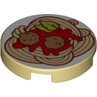 Visuel indicatif Rebrickable de Tuile ronde 2 x 2 avec assiette avec spaghettis, boulettes de viande, feuilles motif imprimé (Tile Round 2 x 2 with Plate with Spaghetti, Meatballs, Leaves Print)